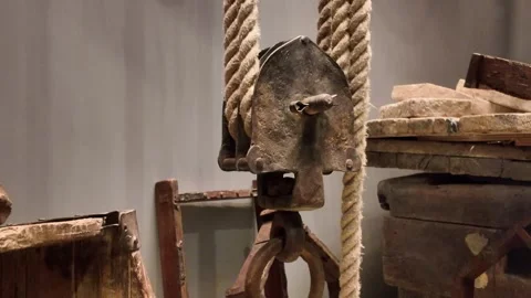 Construction Tools of Florence Cathedral - Pulley System Exhibit. Stock Footage 330198722