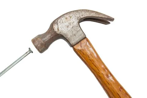 Construction tools, Hammer head and concrete nails Stock Photos