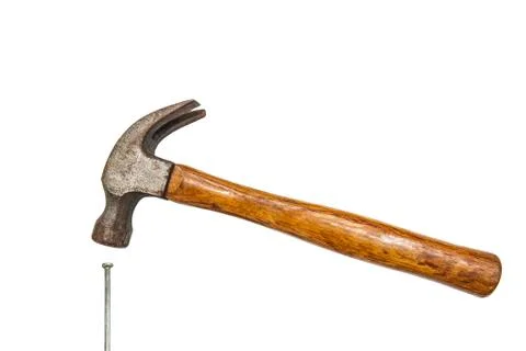 Construction tools, Hammer head and concrete nails 库存照片