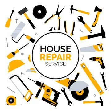 Construction tools hammer repair carpentry background. Electric home tool イラスト素材
