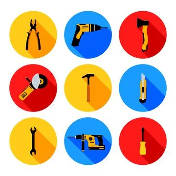 Construction tools hammer repair carpentry background. Electric home tool Stock Illustration