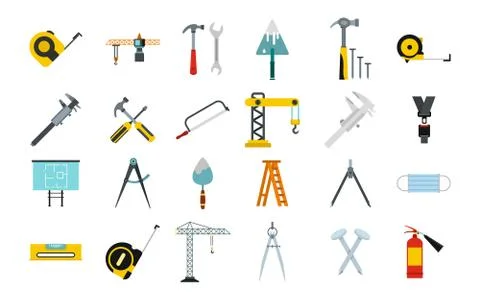 Construction tools icon set, flat style Stock Illustration