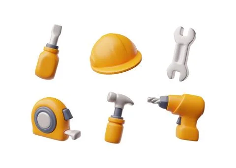 Construction tools icon set, realistic vector illustration on white background. Stock Illustration