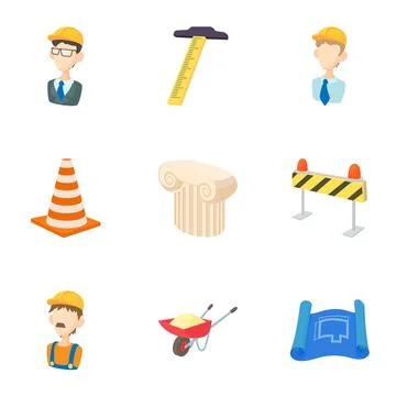 Construction tools icons set, cartoon style Stock Illustration