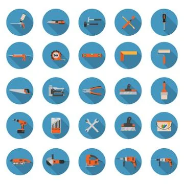 Construction tools icons set - Flat style vector illustrations with long shadows Illustrazione stock