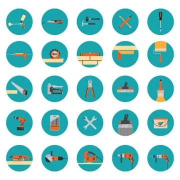 Construction tools icons set - Flat style vector illustrations with long shadows Illustrazione stock