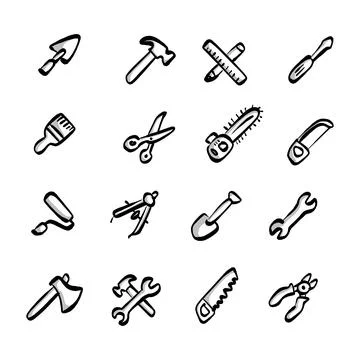 Construction tools icons set with shadow vector illustration sketch Stock Illustration