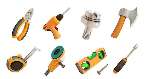 Construction Tools isolated vector 3d icon set for DIY and Maintenance Stock Illustration