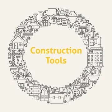 Construction Tools Line Art Icons Set Circle Stock Illustration