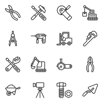 Construction Tools Line Icons Pack Stock Illustration
