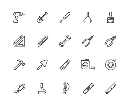 Construction tools line icons. Projecting and development toolbox, measurement Stock Illustration