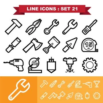 Construction tools line icons set Stock Illustration