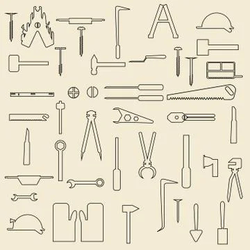 Construction tools linear icons  illustration. Stock Illustration