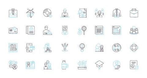 Construction Tools linear icons set. Hammer, Saw, Drill, Nailer, Screwdriver Illustrazione stock