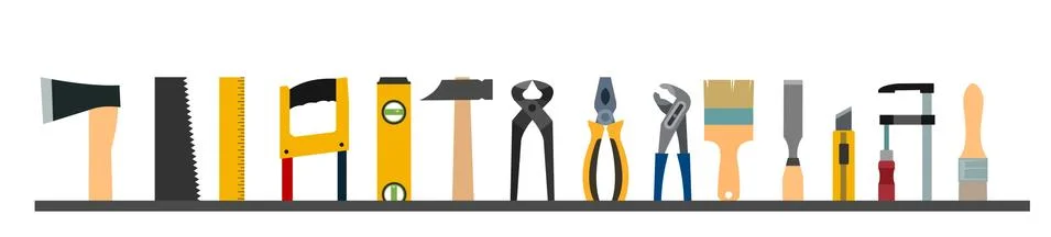 Construction tools. Logo, label. Bottom frame. For work as a painter, carpent Stock Illustration