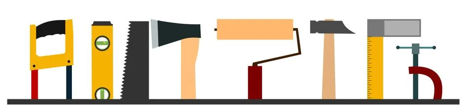 Construction tools. Logo, label. Bottom frame. For work as a painter, carpent Stock Illustration