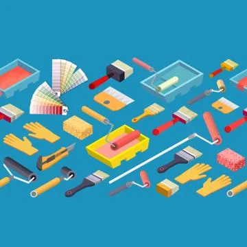 Construction tools seamless pattern. Isometric Vector set of Instruments. Stock Illustration