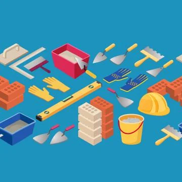 Construction tools seamless pattern. Isometric Vector set of Instruments. Stock Illustration