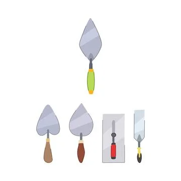 Construction tools set featuring various hand trowels Stock Illustration