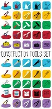 Construction tools set: outline, black and white silhouette, colorfull and is Stock Illustration