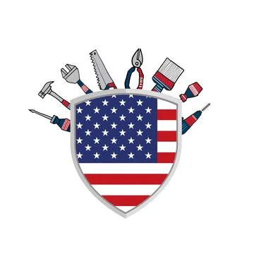 Construction tools shield Concept for labor day Stock Illustration