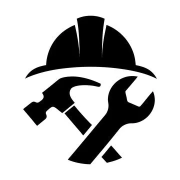 Construction Tools Silhouette Hard Hat Hammer and Wrench Stock Illustration