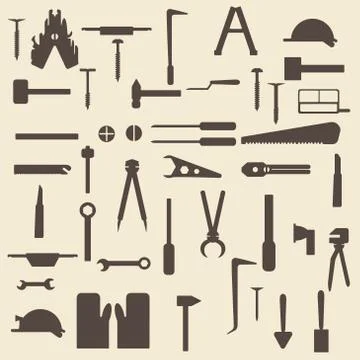 Construction tools silhouette icons set. Perfect for web design editable vect Stock Illustration