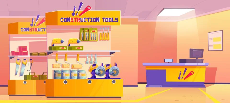 Construction tools store, hardware shop interior Stock Illustration