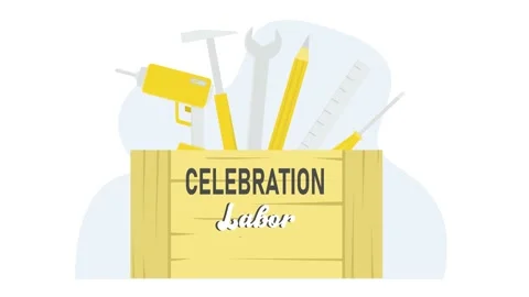 Construction tools with text of celebration labor day Stock Footage 139052697
