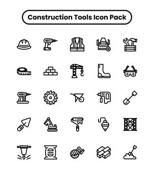 Construction tools thick line icon set Stock Illustration