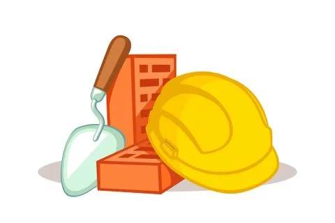 Construction tools - Trowel, bricks and safety helmet vector illustration Stock Illustration