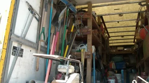 Construction Tools Truck - Panning Left to Right Stock Footage 12600257