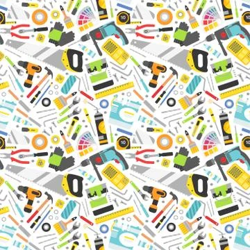 Construction tools vector icons seamless pattern Stock Illustration
