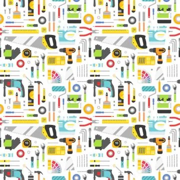 Construction tools vector icons seamless pattern Stock Illustration