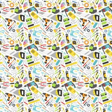 Construction tools vector icons seamless pattern Illustrazione stock
