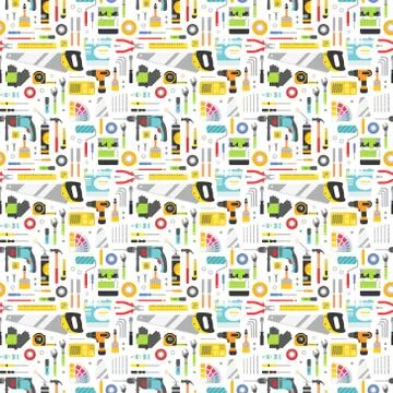 Construction tools vector icons seamless pattern Stock Illustration
