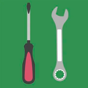 Construction tools on white background. Dill, wrench, saw, pliers, hammer, level Stock Illustration