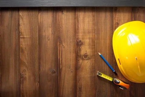 Construction tools on wood Stock Photos