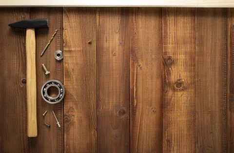 Construction tools on wooden  background Stock Photos