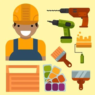 Construction tools worker equipment house renovation handyman vector Stock Illustration