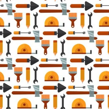 Construction tools worker equipment house renovation seamless pattern background Stockillustratie