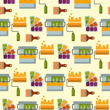 Construction tools worker equipment house renovation seamless pattern background Stock Illustration