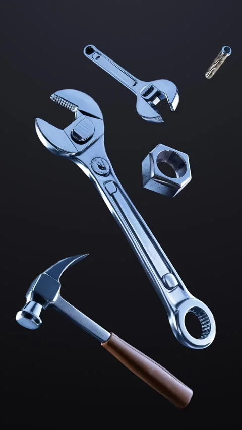 Construction tools, wrench, hammer, nails rotate in space Stock Footage 292291248