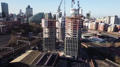 Construction of Tower Block Victoria riverside Stock Footage 234616605