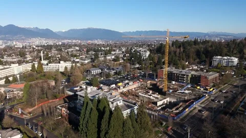 Construction Tower Crane At Building Site Near B.C. Women's Hospital And Health Vídeo Stock 332685084