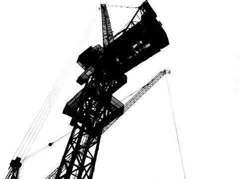 Construction tower crane silhouette isolated on white background. Constructio Stockillustratie