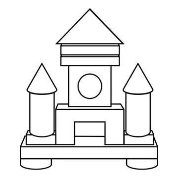 Construction of a tower or fortress made of wooden cubes, contour coloring Stock Illustration