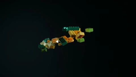 Construction Toy Bricks Slow Motion Flying Mid-air Video stock 202615179
