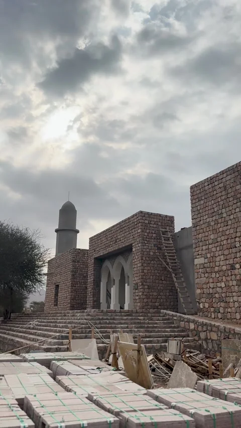 Construction of a Traditional Stone Mosque Stock Footage 338264044