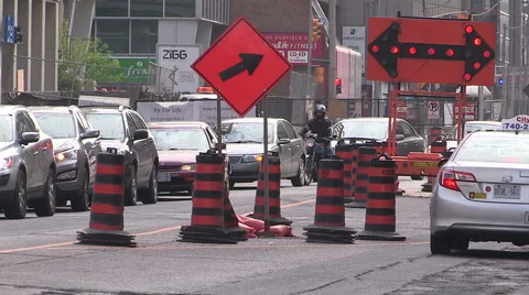 Construction traffic jam and delays in downtown Toronto Stock Footage 49722477